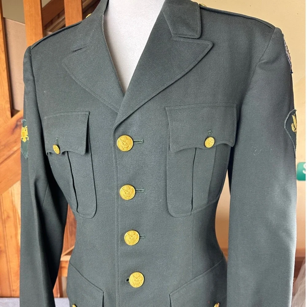 1962 US Army Green Wool Serge Dress Uniform Coat Trousers Insignia Set 36L 29x34